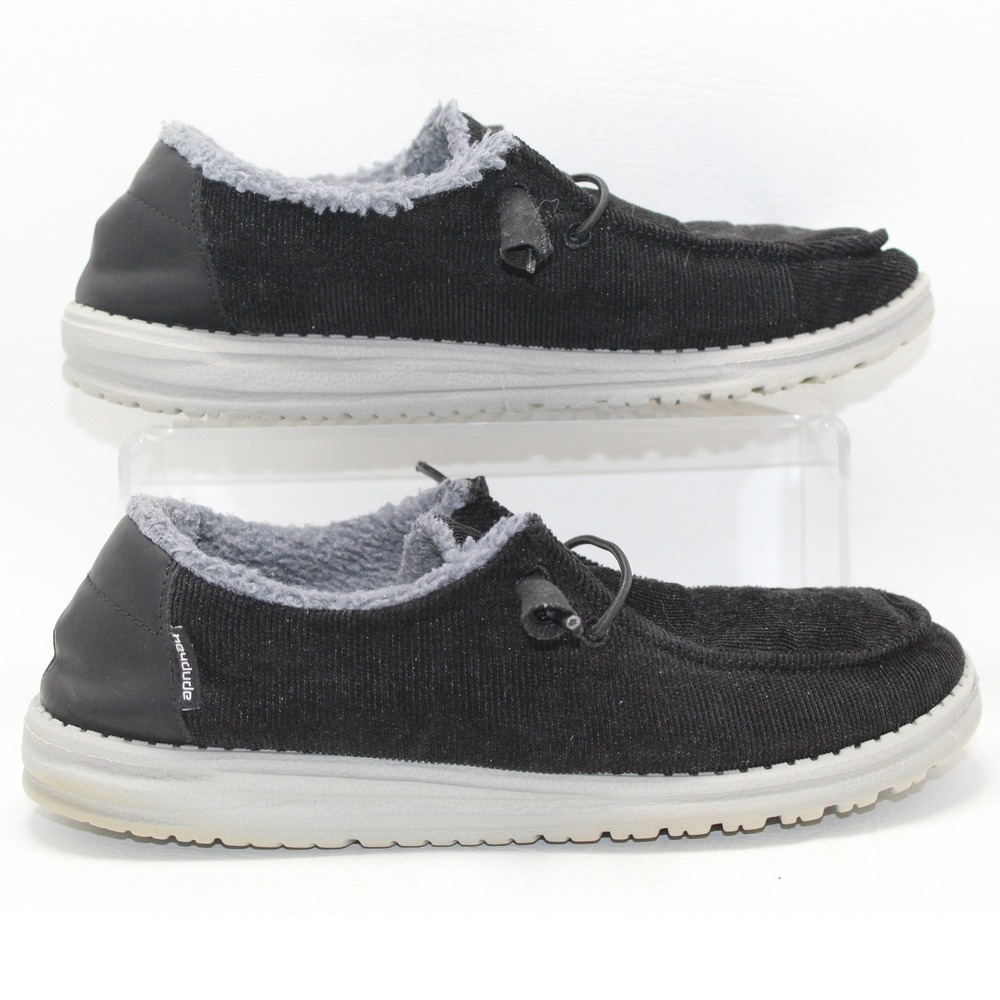 Hey Dude Wendy Corduroy Black Faux Fur Lined Loafers Shoes‎ 121414959 Womens 8